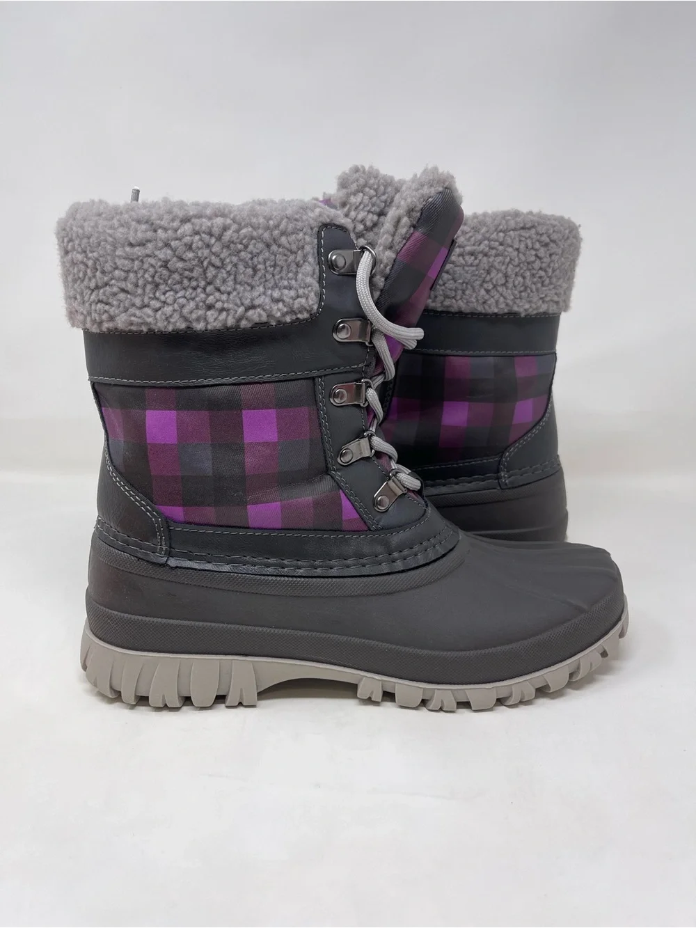 Waterproof Insulated Boots By Cougar Women's‎ Size 8m Gray With Plaid Lace-up